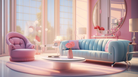 a living room with a couch and a coffee tableの素材
