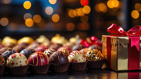 a group of chocolates and a gift boxの素材