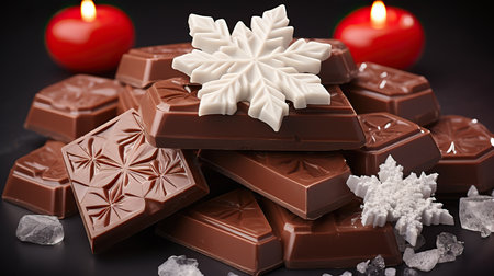 a pile of chocolate with a white snowflakeの素材