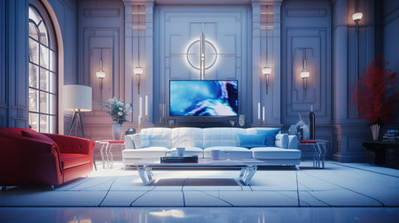 a living room with a TV and a couchの素材
