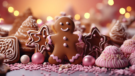 a group of cookies with pink decorationsの素材