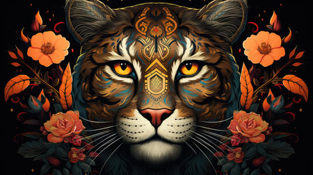 a tiger with a pattern on its faceの素材