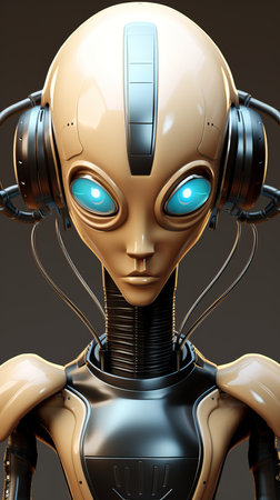 a robot with headphones and wiresの素材