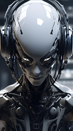a robot with headphones and wiresの素材