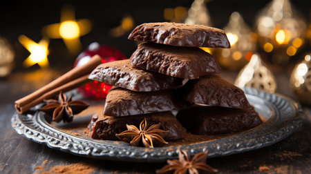 a stack of chocolate pieces on a plateの素材