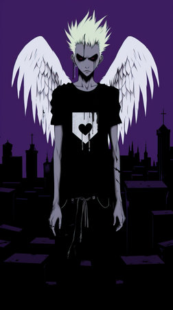 a man with wings and a black shirtの素材