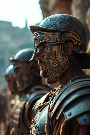 a group of men wearing armorの素材