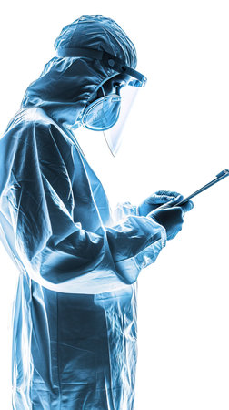 a person in a protective suitの素材