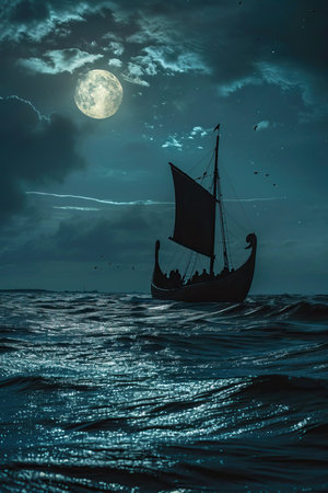 a boat in the water at nightの素材