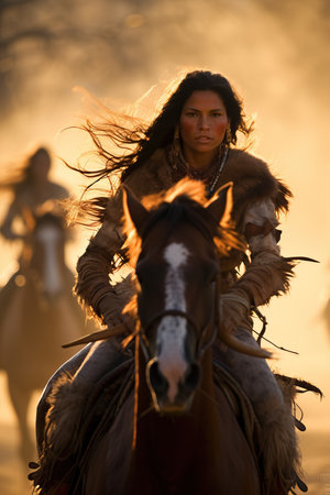 a woman riding a horseの素材