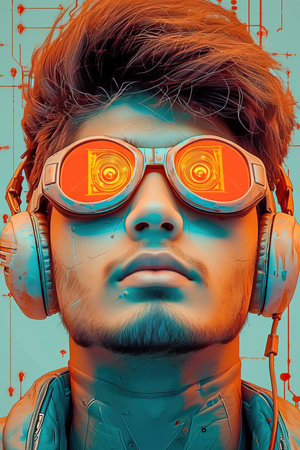 a man wearing headphones and gogglesの素材