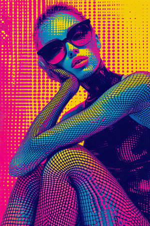 a woman wearing sunglasses and mesh tightsの素材