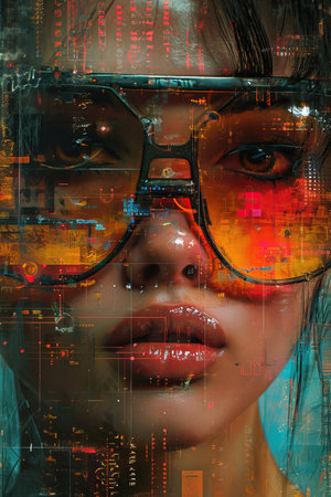 a woman wearing glassesの素材