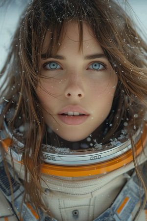 a woman wearing a space helmetの素材