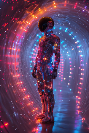 a person in a garment with lightsの素材