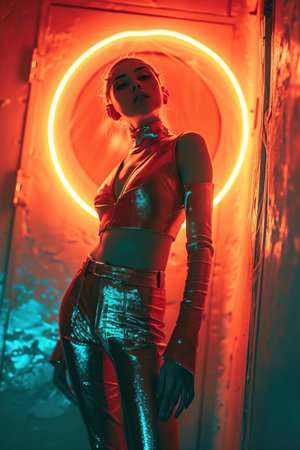 a woman in a shiny outfitの素材