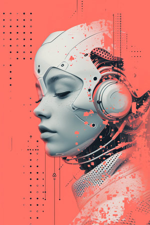 a woman wearing a robot helmetの素材