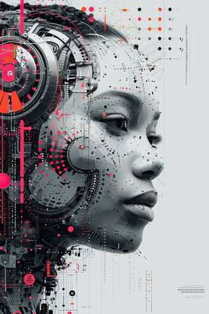 a womans face with a mechanical headの素材