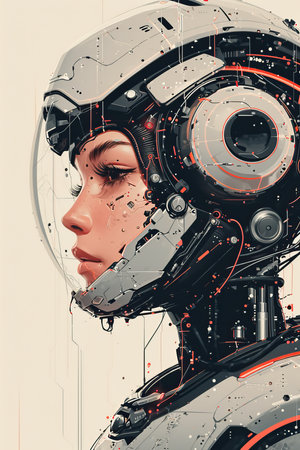 a woman wearing a robot helmetの素材