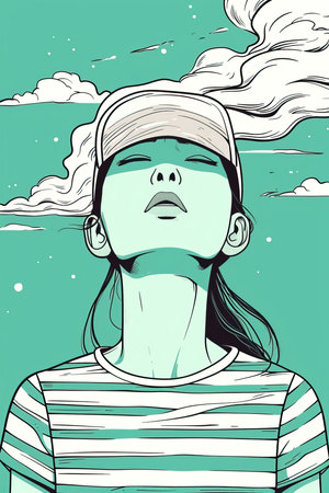 a woman with her eyes closedの素材