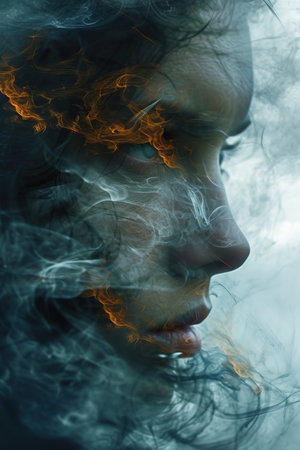 a woman with smoke and smokeの素材