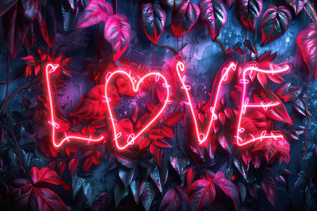 a neon sign with leavesの素材