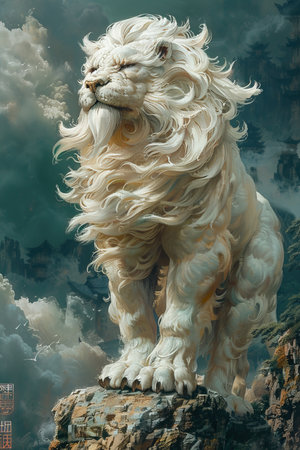 a white lion with long hairの素材