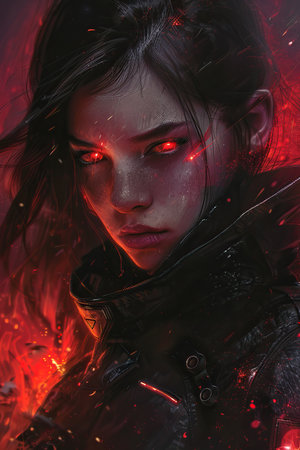 a woman with red eyesの素材