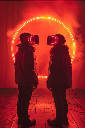 two people wearing virtual reality gogglesの素材