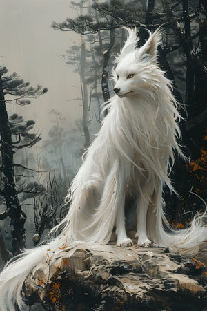 a white fox with long hairの素材