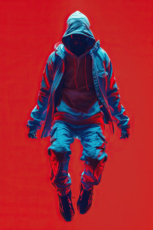 a man in a hoodie and a hoodie jumping in the airの素材