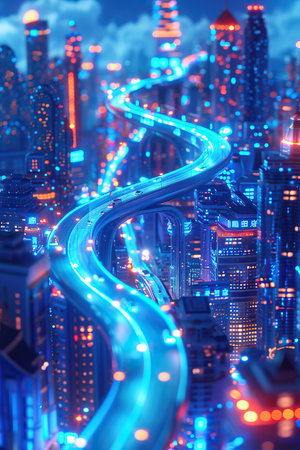 a city with lights and roadsの素材