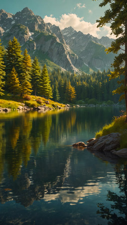 Mountain lake in the Dolomites, South Tyrol, Italyの写真素材