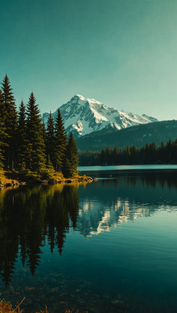 Mountain lake in the Canadian Rockies. Concept of active and photo tourismの写真素材