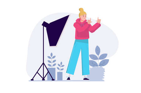 Creative worker director concept with people scene in the flat cartoon design. Director manages the process of creating new project. Vector illustration.のイラスト素材