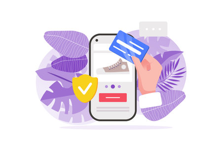 Online shopping concept with people hand in flat design.のイラスト素材