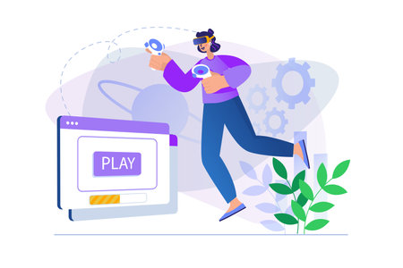 Cyberspace concept with people scene in flat design.のイラスト素材