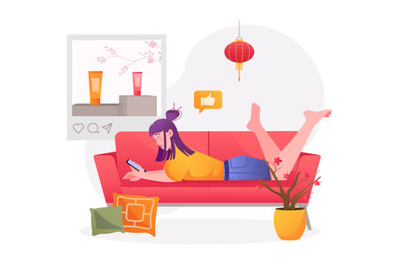 Social network Asian conceptのイラスト素材