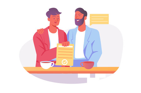 Asian concept Business deal with people scene in the flat cartoon style. Two business men met to resolve their affairs. Vector illustration.のイラスト素材