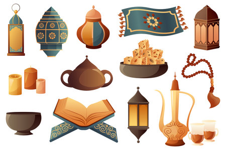 Ramadan Kareem set in flat design. Vector illustrationのイラスト素材