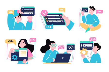 Programming concept with character situations collection. Vector illustrationsのイラスト素材