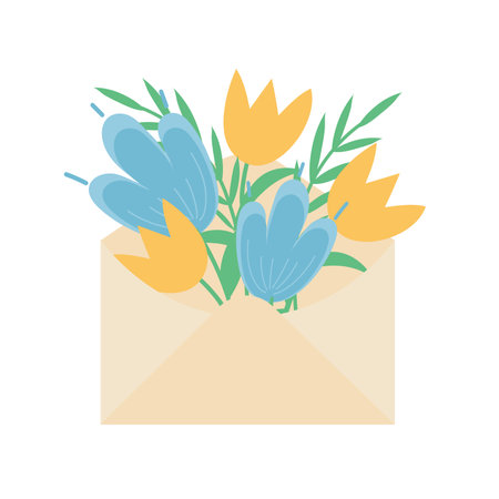 Concept Spring Easter envelop full of flowers. This vector illustration depicts scene with an Easter concept. The illustration features an envelope filled with spring flowers. Vector illustration.のイラスト素材