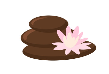 Concept Spa salon stacked stones with a flower. The illustration features white stones, making it the perfect fit for a spa that offers massage and relaxation treatments. Vector illustration.のイラスト素材