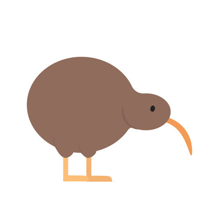 Concept Cute animals bird with a long beak the southern bald ibis. A flat cartoon illustration depicts a cute small bird with a long beak in a charming scene. Vector illustration.のイラスト素材