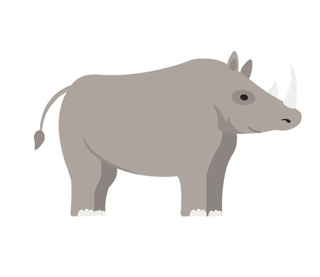 Concept Cute animals rhino rhinoceros. This is a flat vector illustration of a cute rhinoceros. Vector illustration.のイラスト素材