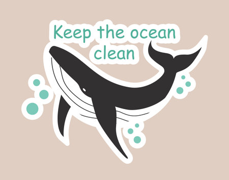 Concept Ecologic whale keep the ocean clean title. This is an ecologic-themed design illustration featuring a flat vector style. Vector illustration.のイラスト素材