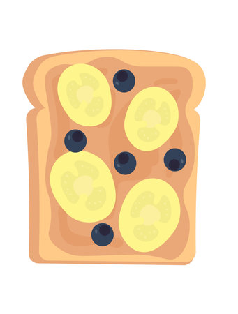 Concept Tasty toast with yellow tomato and olives. An illustration created using flat vector techniques can depict a meal of toast with yellow tomatoes and olives. Vector illustration.のイラスト素材