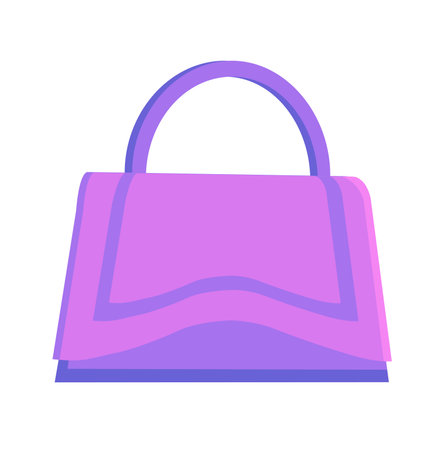 Concept Women handbag purple with one hander. An illustration created using flat vector techniques can depict a cartoon handbag in purple color with one handle. Vector illustration.のイラスト素材