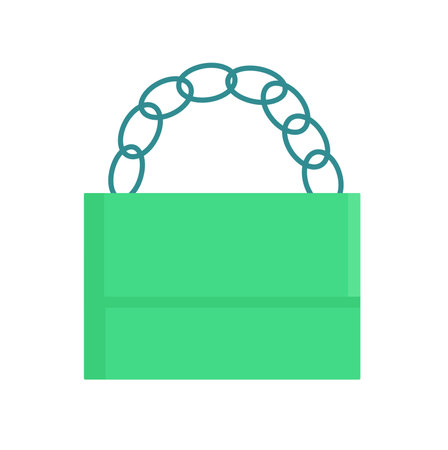 Concept Women handbag ordinary size clutch with chain handle. This illustration depicts a flat, vector, cartoon-style handbag designed for women. Vector illustration.のイラスト素材