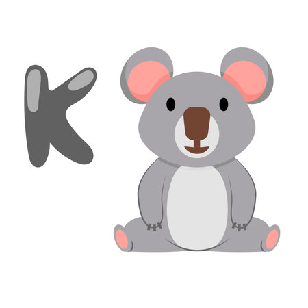 Concept Alphabet K koala. The illustration is a flat, vector cartoon of the letter K featuring a cute koala in a colorful and playful design. Vector illustration.のイラスト素材